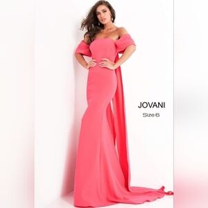 Jovani Coral Off-Shoulder Evening Gown